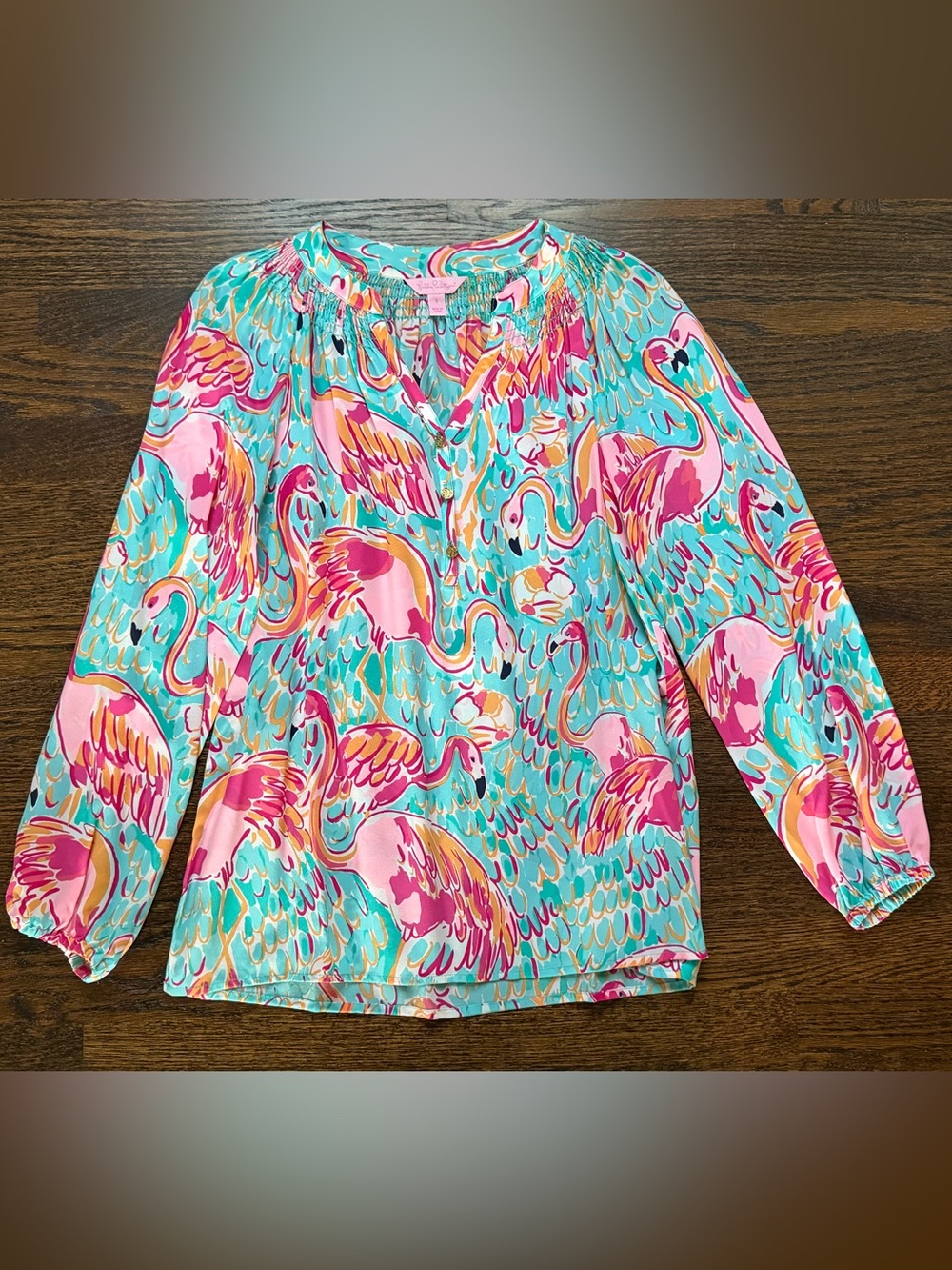 Lilly Pulitzer Silk Elsa Blouse - Peel and Eat flamingo print Size Small